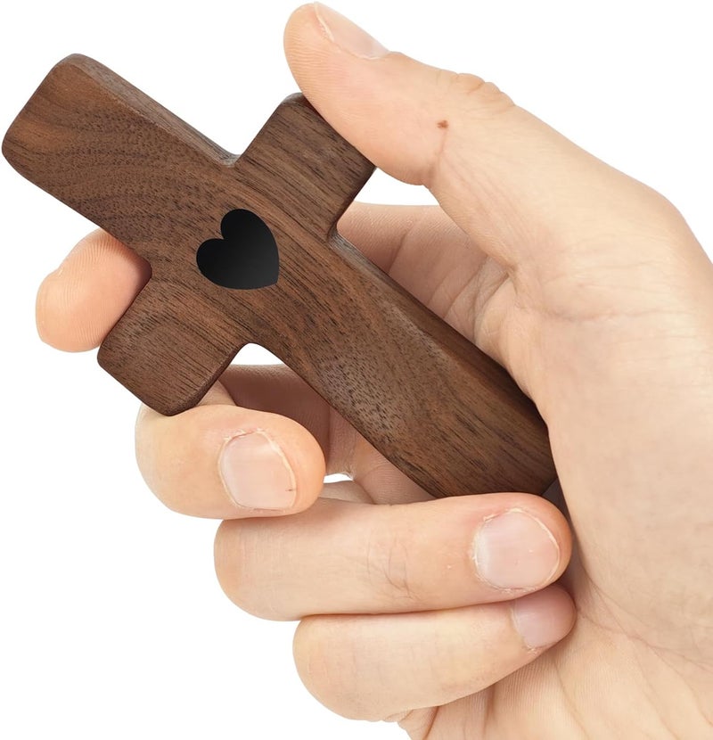Yookin Cross My Heart | Encouragement Gift 5 inches Long Wooden Cross Fingertip Stress Relief Gifts Pocket Small Cross Christmas Gift Handheld Wooden Cross(Walnut) - Image 2