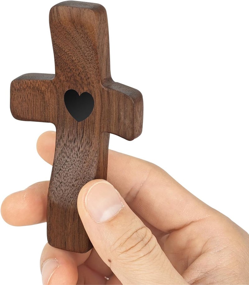 Yookin Cross My Heart | Encouragement Gift 5 inches Long Wooden Cross Fingertip Stress Relief Gifts Pocket Small Cross Christmas Gift Handheld Wooden Cross(Walnut) - Image 1