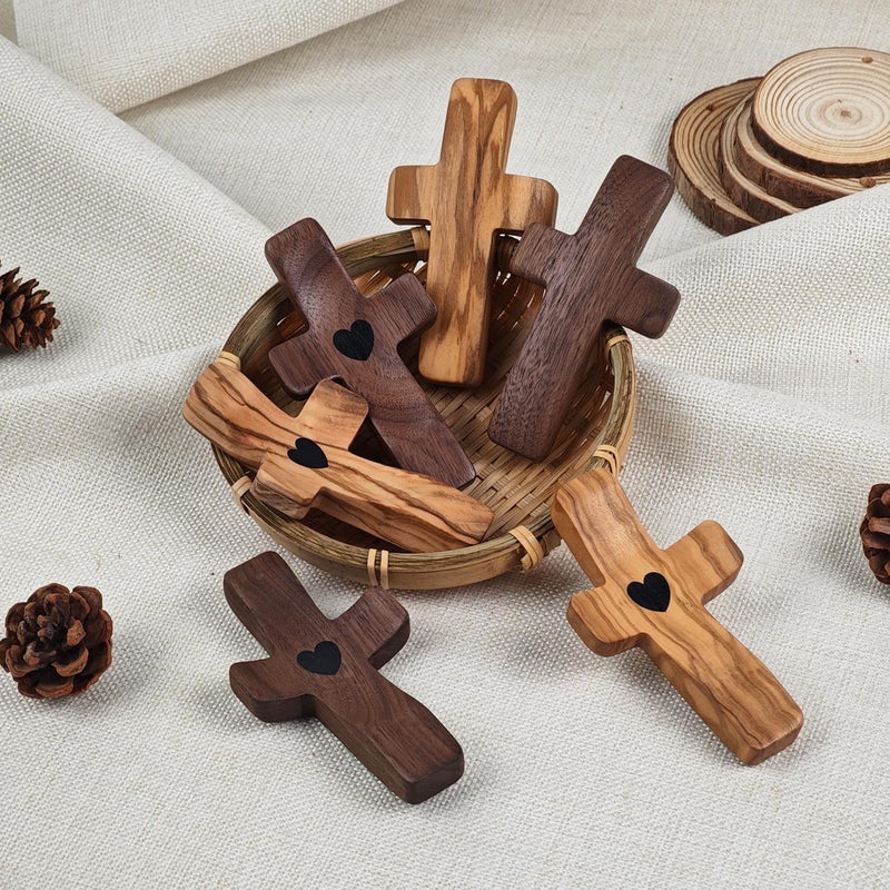 Yookin Cross My Heart | Encouragement Gift 5 inches Long Wooden Cross Fingertip Stress Relief Gifts Pocket Small Cross Christmas Gift Handheld Wooden Cross(Walnut) - Image 4