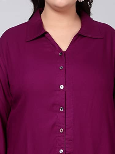 Indietoga Women's Plus Size Rayon Longline Casual Regular Fit Shirts (P10001329_Purple Solid_4Xl) - Image 5