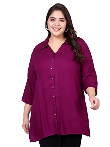 Indietoga Women's Plus Size Rayon Longline Casual Regular Fit Shirts (P10001329_Purple Solid_4Xl) - Image 1