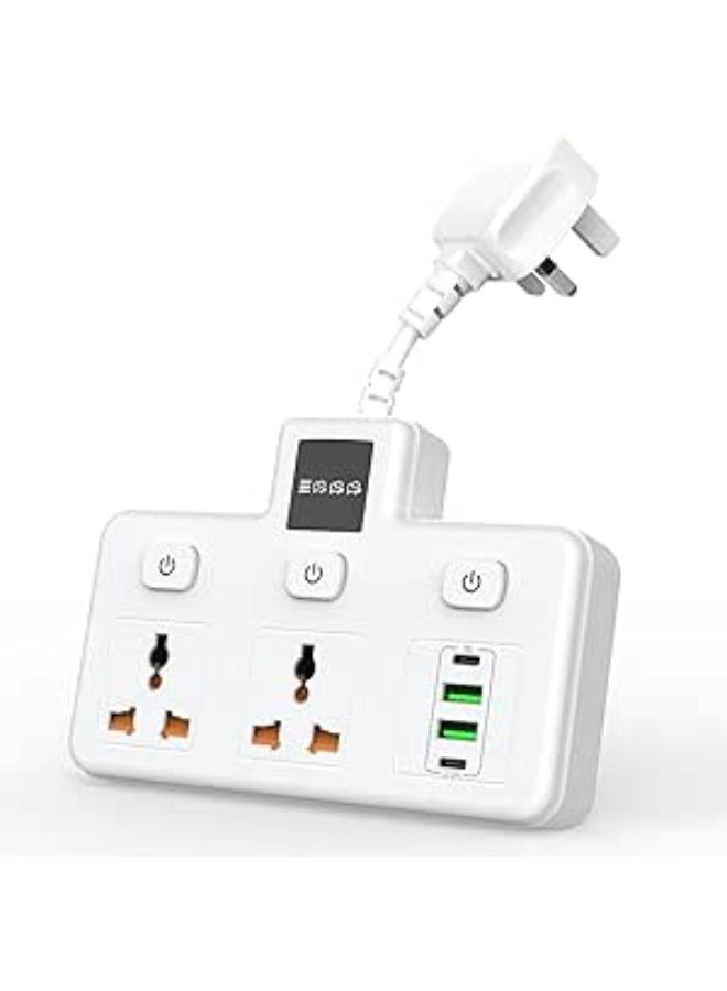 CREATMOR Extension Cord Power Extender Socket,2-Outlet Multi Plug Extension Socket with 4 USB Power Extension,3 Individual Switch Extension Plug,Wall Mount,USB Charging Station for Home Office - Image 1