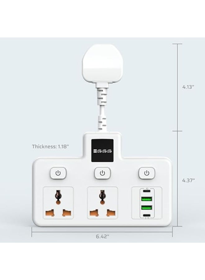 CREATMOR Extension Cord Power Extender Socket,2-Outlet Multi Plug Extension Socket with 4 USB Power Extension,3 Individual Switch Extension Plug,Wall Mount,USB Charging Station for Home Office - Image 2