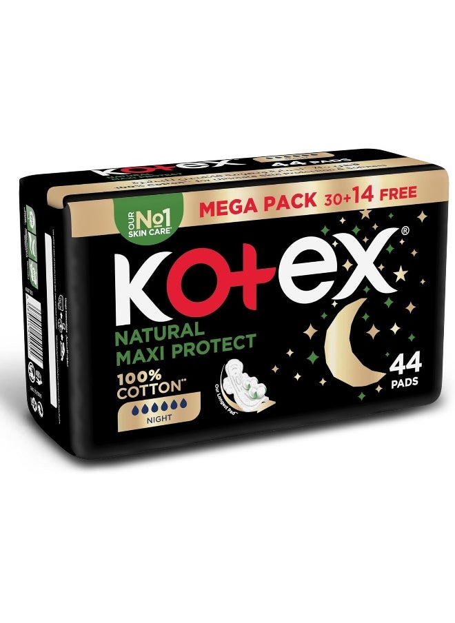 Kotex Natural Maxi Protect Thick Pads, 100% Cotton Pad, Overnight Protection Sanitary Pads with Wings, 44 - pzsku/Z54439A52737647A57120Z/45/_/1738589565/7850a638-3506-4752-8aeb-4fe74c6fd913