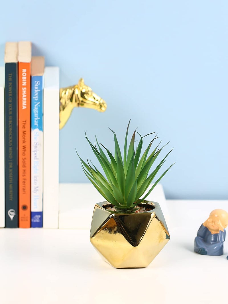 Fourwalls Fourwalls Artificial Succulent Plant with a Golden Pot 16 cm Decorative Items for Home Decor Living Room Balcony Kitchen Bedroom Office Table Top 