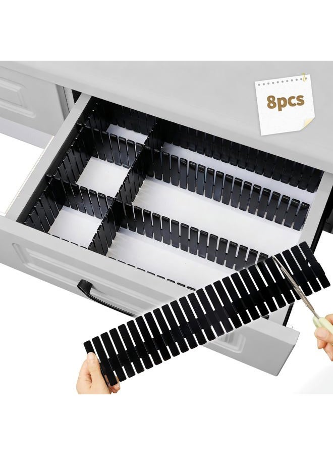 Bofoho Drawer Divider Adjustable Diy Storage Organizer Separator for Tidying Clutter Cutlery Makeup Clothes of Dresses, Desk & Box in Kitchen Bathroom Bedroom Office (Cut at Will) (Black 8pcs) - Image 1