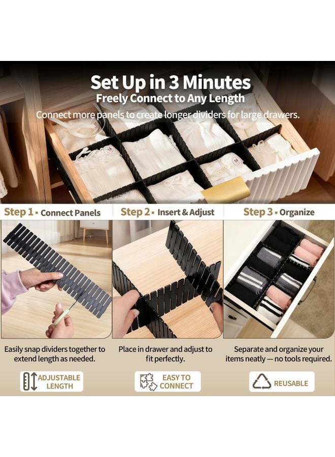 Bofoho Drawer Divider Adjustable Diy Storage Organizer Separator for Tidying Clutter Cutlery Makeup Clothes of Dresses, Desk & Box in Kitchen Bathroom Bedroom Office (Cut at Will) (Black 8pcs) - Image 4