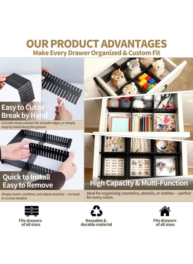 Bofoho Drawer Divider Adjustable Diy Storage Organizer Separator for Tidying Clutter Cutlery Makeup Clothes of Dresses, Desk & Box in Kitchen Bathroom Bedroom Office (Cut at Will) (Black 8pcs) - Image 5