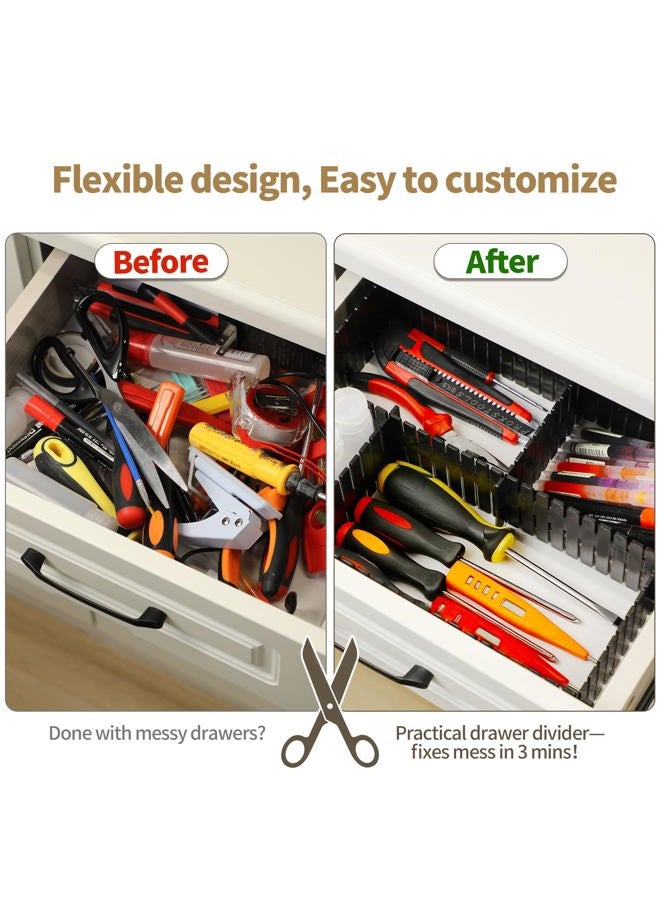 Bofoho Drawer Divider Adjustable Diy Storage Organizer Separator for Tidying Clutter Cutlery Makeup Clothes of Dresses, Desk & Box in Kitchen Bathroom Bedroom Office (Cut at Will) (Black 8pcs) - Image 3