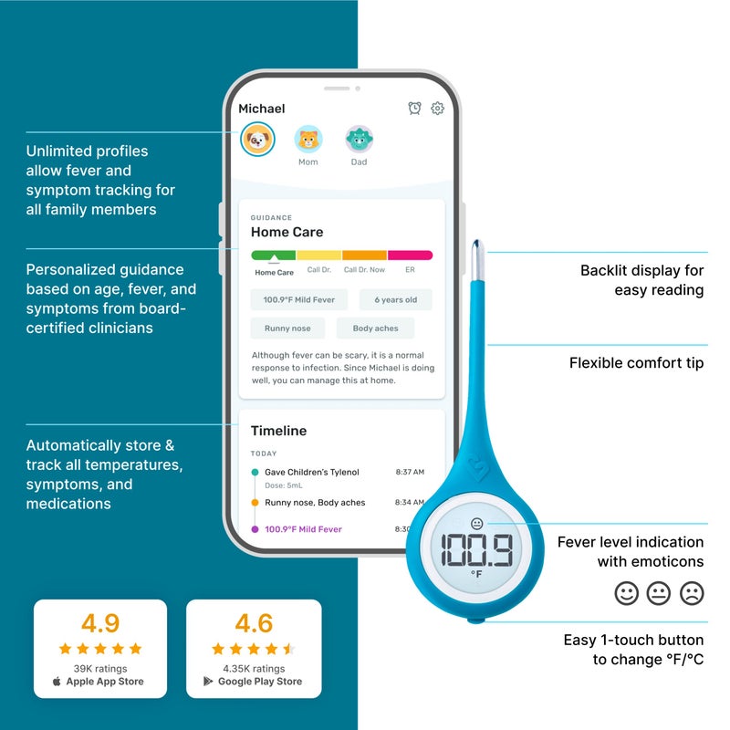 Kinsa Smart,Fever, Digital Medical Baby, Kid and Adult Termometro - Accurate, Fast, FDA Cleared Thermometer for Oral, Armpit or Rectal Temperature Reading - QuickCare - Image 4