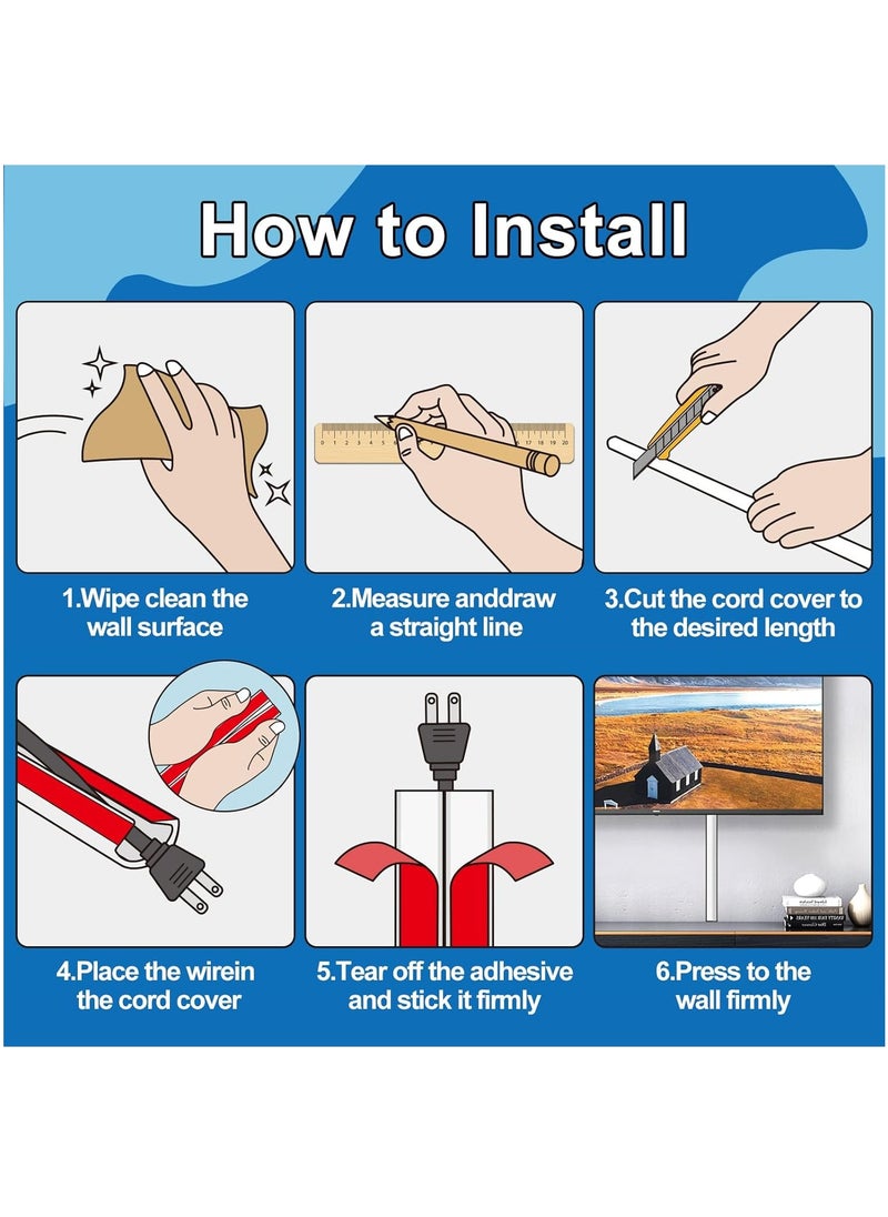 GUDOO Wall Cord Hider 78 Inch - Self-Adhesive Wire Cover Raceway for Walls, Flexible PVC Cable Concealer for Home and Office, W0.59 H0.39in - White  - Image 5
