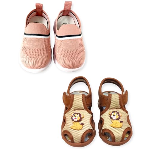 Coolz Kids Chu-Chu Sound Musical Sandals and Shoes Combo (2 Pairs) for Baby Boys and Girls (Peach and Brown, UK Footwear Size System, Toddler, Age, Medium, 21 Months) - Image 1