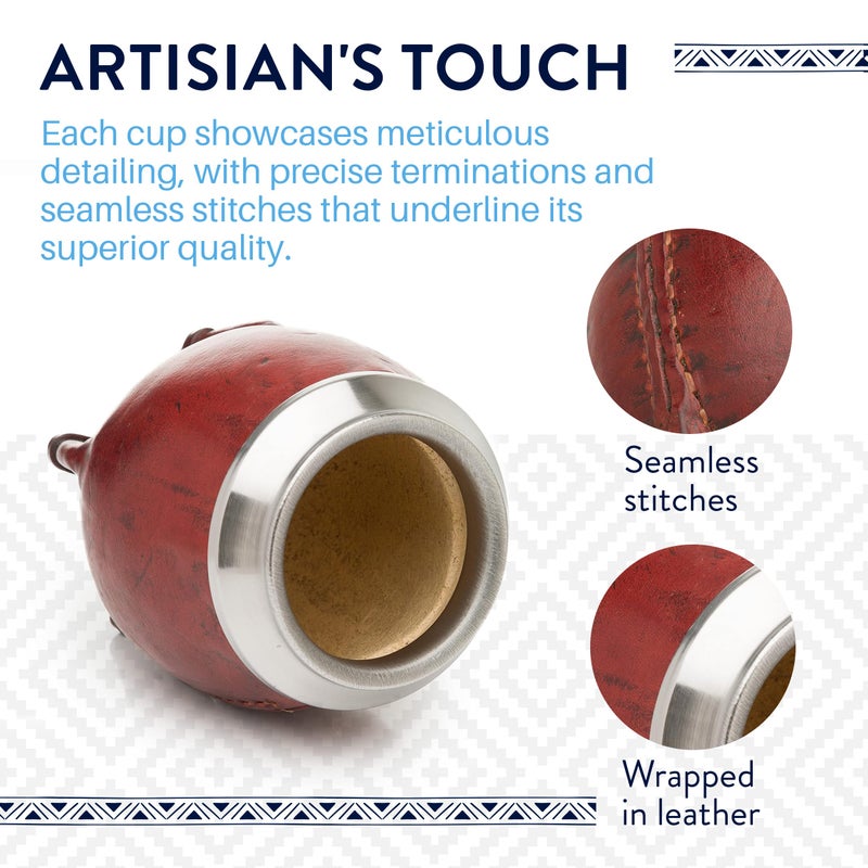THEARG THEARG | Yerba Mate Gourd Set with Stainless Steel Straw | Handmade Leather Yerba Mate Cup and Bombilla Set from Argentina - Beach Essentials  - Image 5