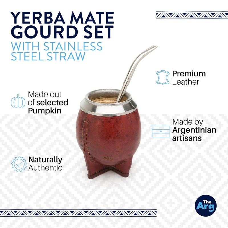 THEARG THEARG | Yerba Mate Gourd Set with Stainless Steel Straw | Handmade Leather Yerba Mate Cup and Bombilla Set from Argentina - Beach Essentials  - Image 2