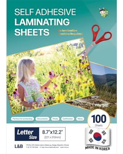 Hashi HA SHI (100 Sheets) Self Adhesive Laminating Sheets, Cold Laminate, self Seal, Plastic Paper, 8.7 x 12.2 Inch - Image 1