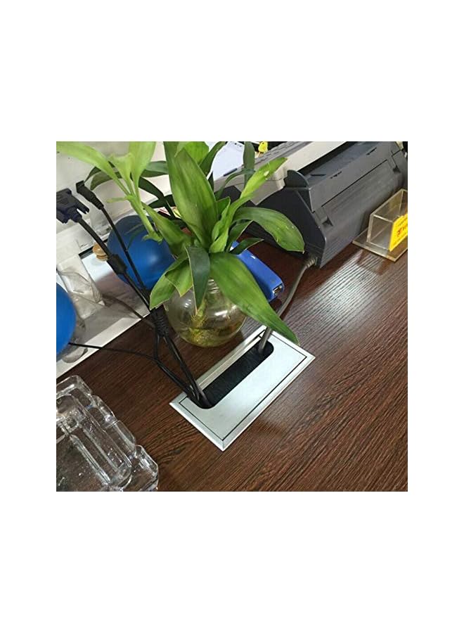 promass 2PCS Desk Grommet Metal Rectangle Desk Cord Cable Hole Cover Grommet with Brush for Home Office Bank Computer Table - Image 2