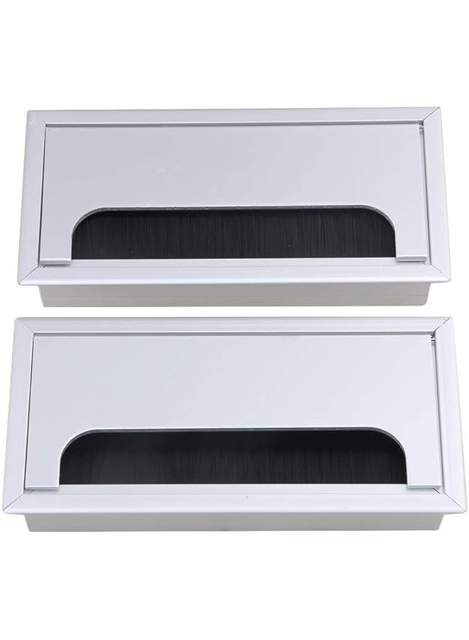 promass 2PCS Desk Grommet Metal Rectangle Desk Cord Cable Hole Cover Grommet with Brush for Home Office Bank Computer Table - Image 1