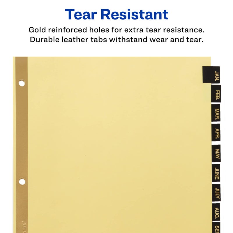 Avery Jan-Dec Dividers for 3 Ring Binders, 12-Tab Set, Pre-Printed Black Leather Tabs, 1 Binder Divider Set (11351) - Image 3