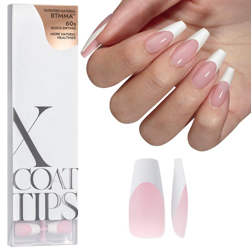 BTArtboxnails False Nail Tips - French Tip Press on Nails Pink Medium Coffin XCOATTIPS, No Need to File Fake Nails for Nail Art DIY - Image 1