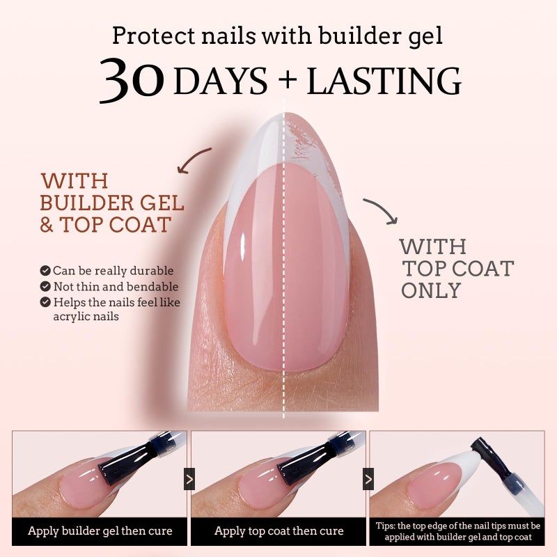 BTArtboxnails False Nail Tips - French Tip Press on Nails Pink Medium Coffin XCOATTIPS, No Need to File Fake Nails for Nail Art DIY - Image 4