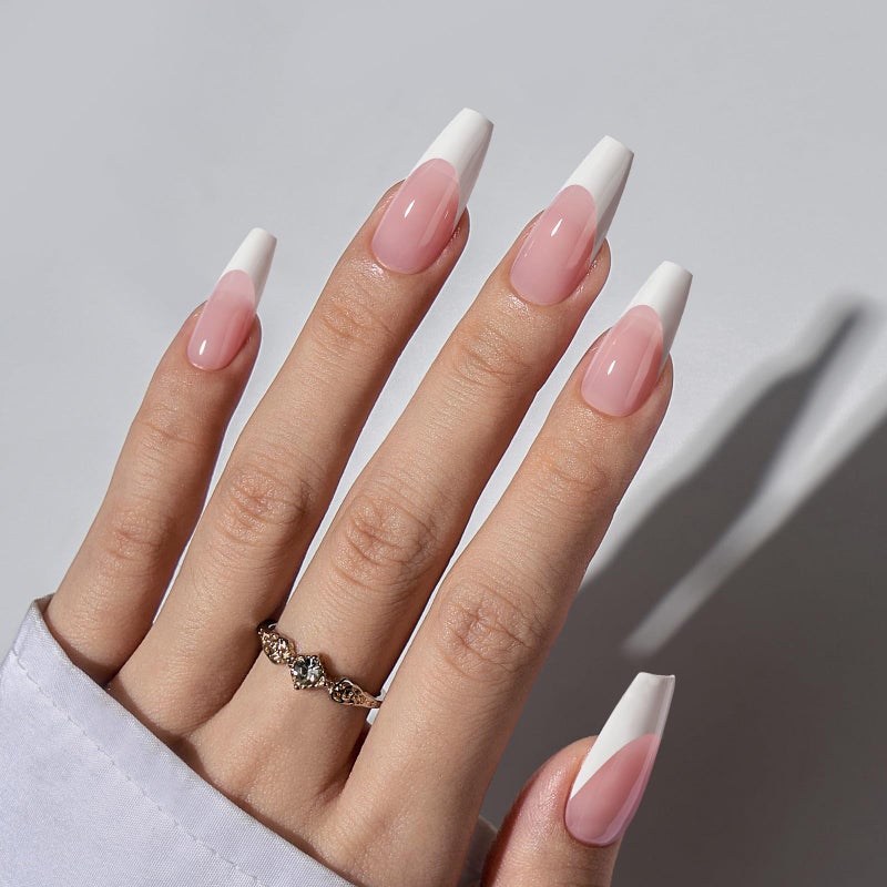 BTArtboxnails False Nail Tips - French Tip Press on Nails Pink Medium Coffin XCOATTIPS, No Need to File Fake Nails for Nail Art DIY - Image 2