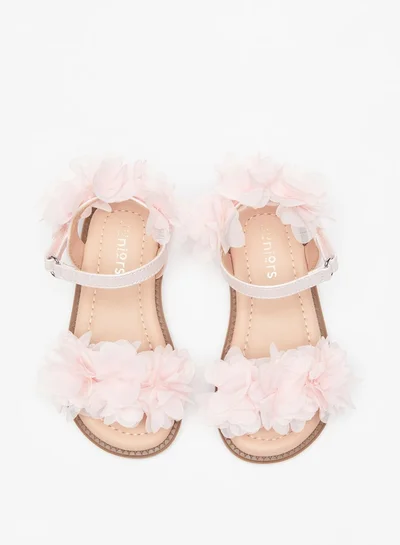 جونيورز Girls Floral Accent Sandals With Hook And Loop Closure