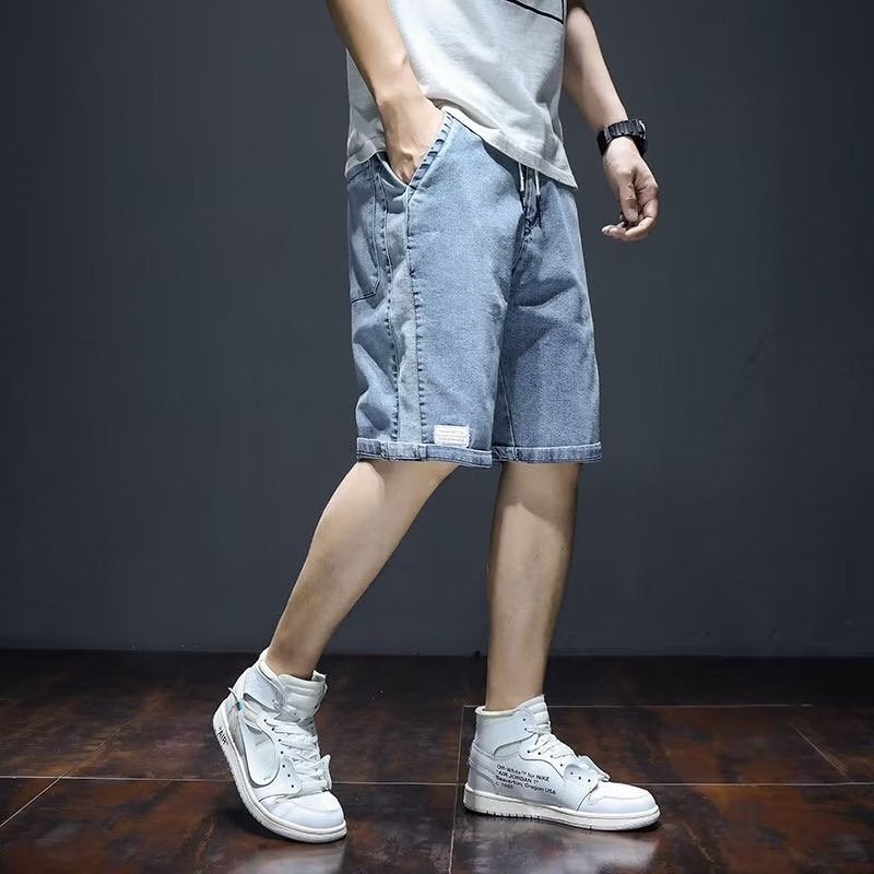 2023 Summer New Arrival Denim Shorts Mens All-match Fashionable Thin Mens Pants Stitching Mens Five-point Pants Trendy Mid-length Pants Light blue 