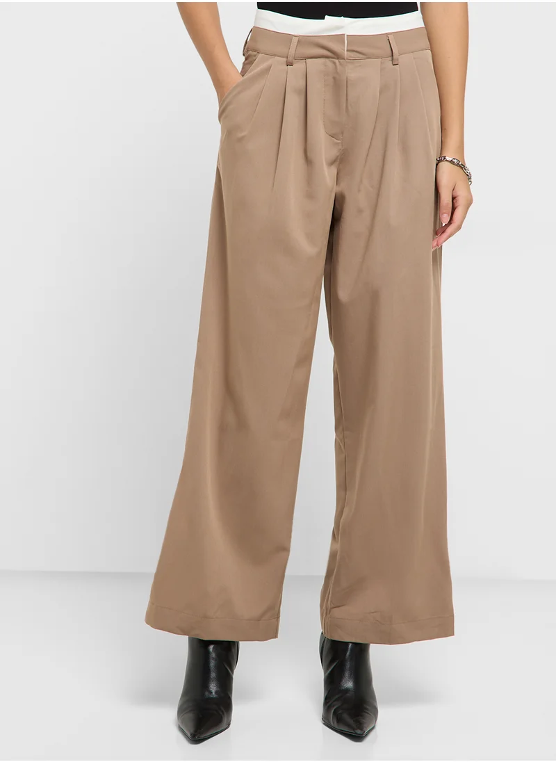 Ginger Contrast Waistband Wide Leg Pants