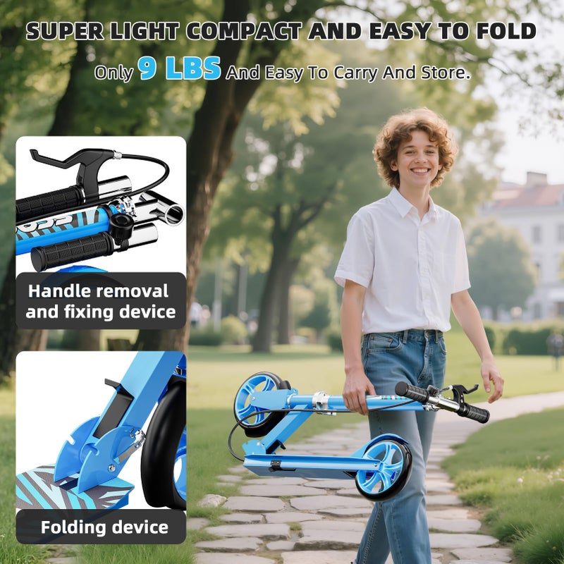 GRENYX Scooters for Kids 8-12, Teens & Adults - Lightweight, Foldable, 8-Inch Big Wheels, Hand Brake & Bell, 4 Adjustable Height Levels, 240 lbs Max Load, Perfect for School, Campus and Park Rides, Blue - Image 5