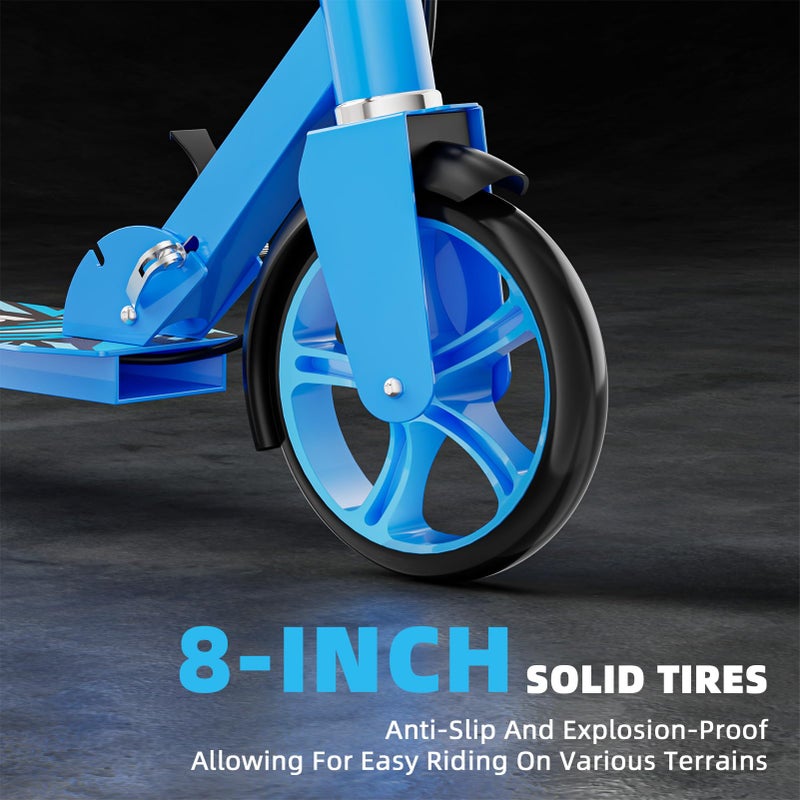 GRENYX Scooters for Kids 8-12, Teens & Adults - Lightweight, Foldable, 8-Inch Big Wheels, Hand Brake & Bell, 4 Adjustable Height Levels, 240 lbs Max Load, Perfect for School, Campus and Park Rides, Blue - Image 4