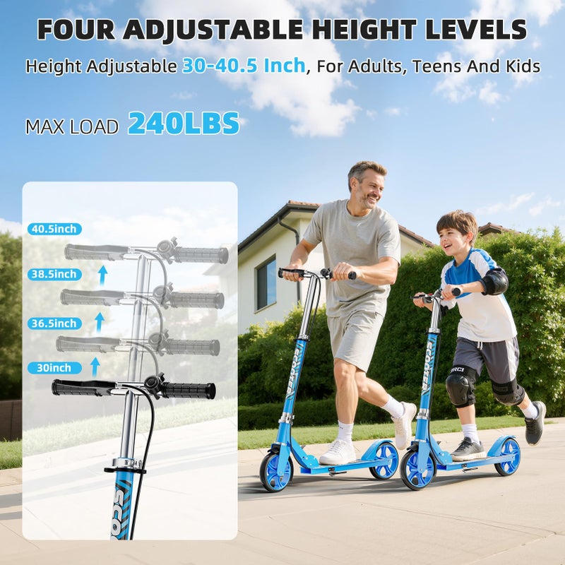 GRENYX Scooters for Kids 8-12, Teens & Adults - Lightweight, Foldable, 8-Inch Big Wheels, Hand Brake & Bell, 4 Adjustable Height Levels, 240 lbs Max Load, Perfect for School, Campus and Park Rides, Blue - Image 3