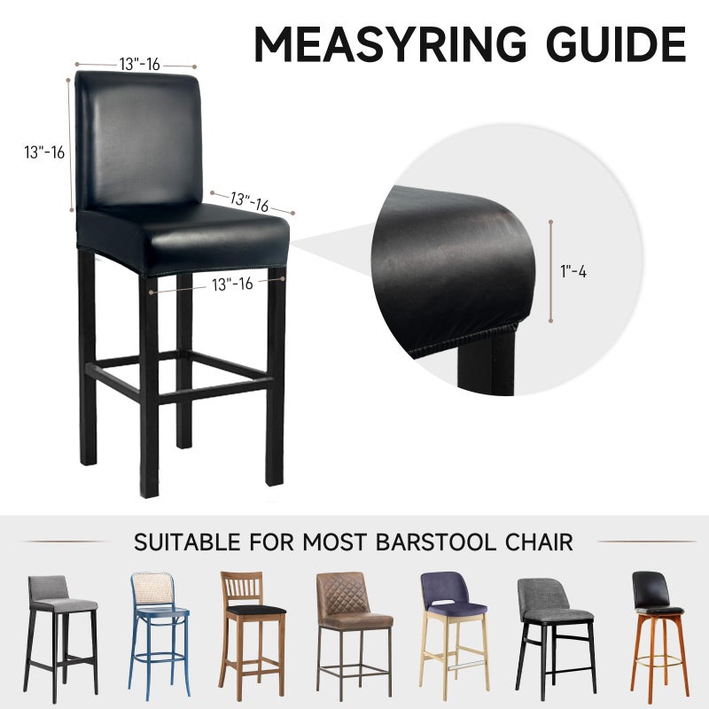 WENZMOC PU Leather Bar Stool Covers with Backs 100% Waterproof Bar Stools Covers Set of 4, Removable Stretch Barstool Slipcovers for Pub Cafe Dining Room (Black) - Image 4
