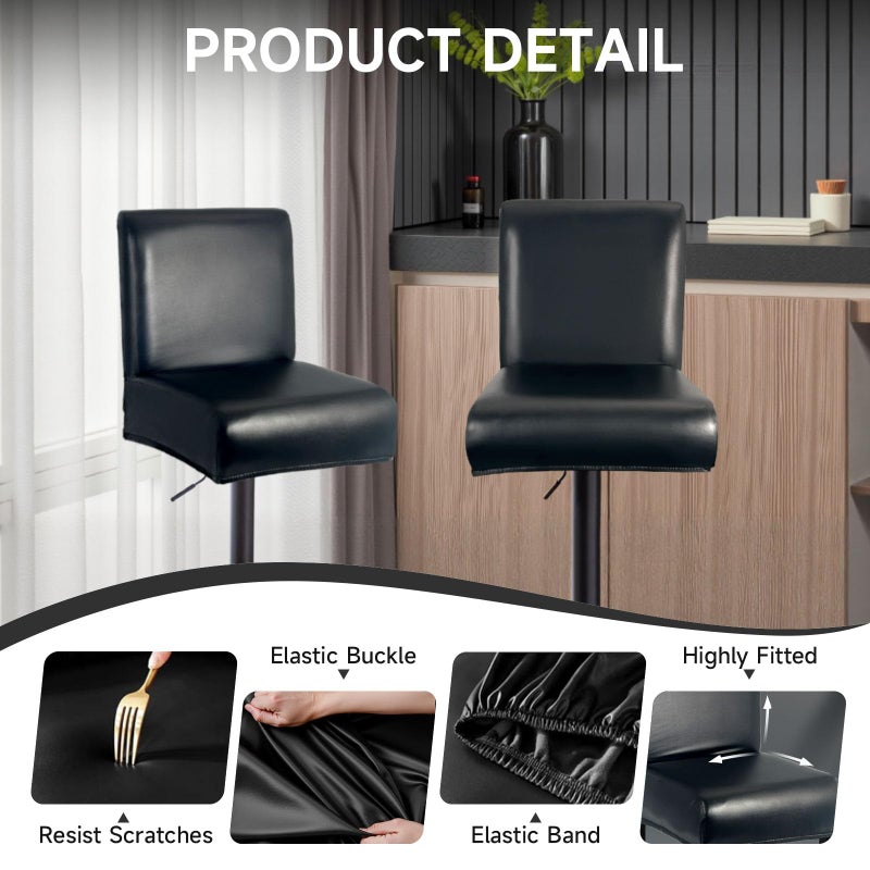 WENZMOC PU Leather Bar Stool Covers with Backs 100% Waterproof Bar Stools Covers Set of 4, Removable Stretch Barstool Slipcovers for Pub Cafe Dining Room (Black) - Image 2