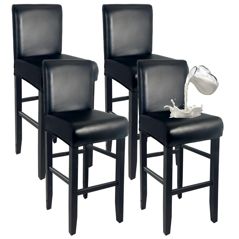 WENZMOC PU Leather Bar Stool Covers with Backs 100% Waterproof Bar Stools Covers Set of 4, Removable Stretch Barstool Slipcovers for Pub Cafe Dining Room (Black) - Image 1