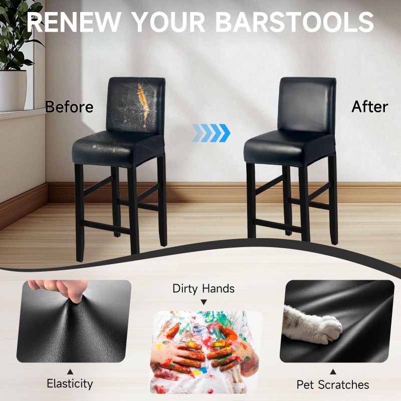 WENZMOC PU Leather Bar Stool Covers with Backs 100% Waterproof Bar Stools Covers Set of 4, Removable Stretch Barstool Slipcovers for Pub Cafe Dining Room (Black) - Image 5