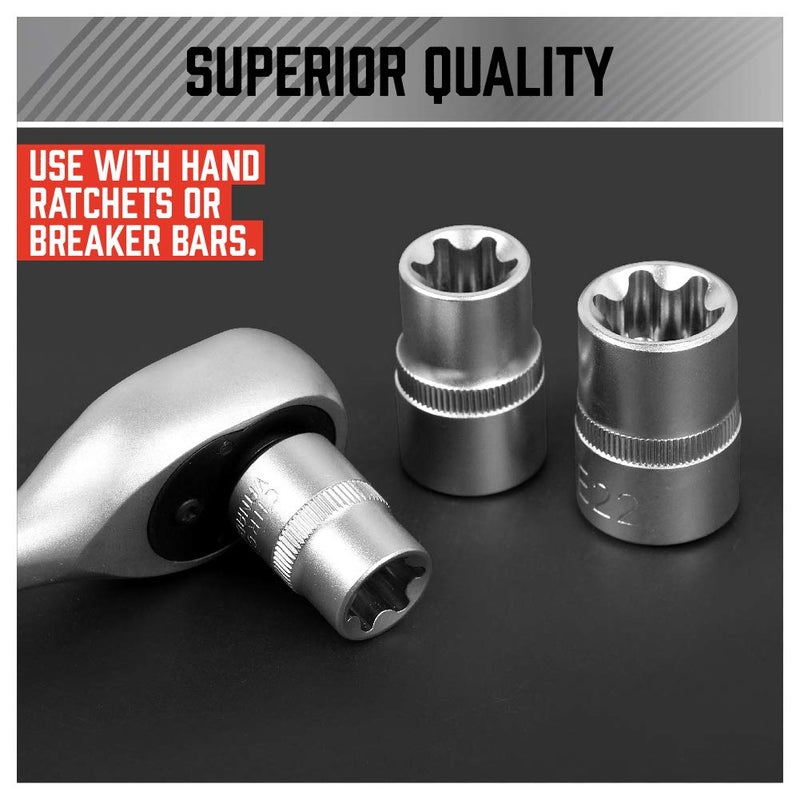 SEDY 14-Piece E-TORX Socket Set - Premium Female Torx Socket Set, Ultimate Star Socket Set, Torque Socket Set, External Torx Socket Set, E4 E5 E6 E7 E8 E10 E11 E12 E14 E16 E18 E20 E22 E24 Socket Set - Image 5