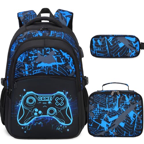 DIGOBAY Boys Backpack for School, 3PCS Cool Luminous Gamer Backpack for Boys with Lunch Box Pencil Case, Kids Backpacks Bookbag for Teen Boy Elementary Middle High School with USB Charging Port - Image 1