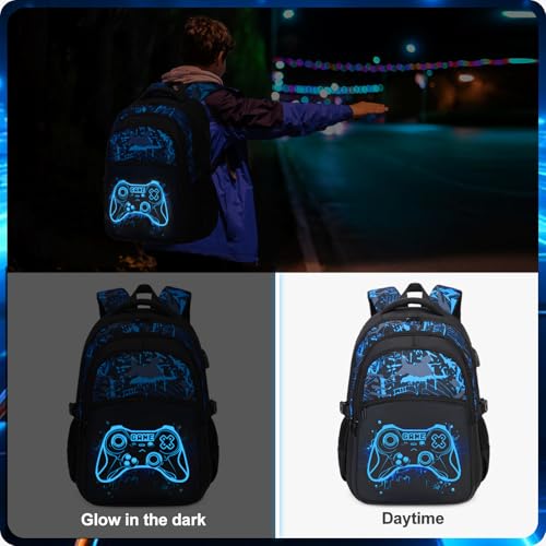 DIGOBAY Boys Backpack for School, 3PCS Cool Luminous Gamer Backpack for Boys with Lunch Box Pencil Case, Kids Backpacks Bookbag for Teen Boy Elementary Middle High School with USB Charging Port - Image 5