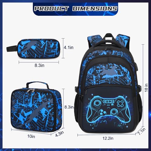 DIGOBAY Boys Backpack for School, 3PCS Cool Luminous Gamer Backpack for Boys with Lunch Box Pencil Case, Kids Backpacks Bookbag for Teen Boy Elementary Middle High School with USB Charging Port - Image 2