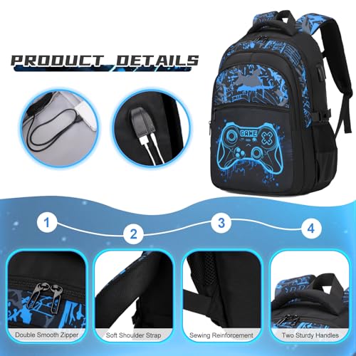 DIGOBAY Boys Backpack for School, 3PCS Cool Luminous Gamer Backpack for Boys with Lunch Box Pencil Case, Kids Backpacks Bookbag for Teen Boy Elementary Middle High School with USB Charging Port - Image 4