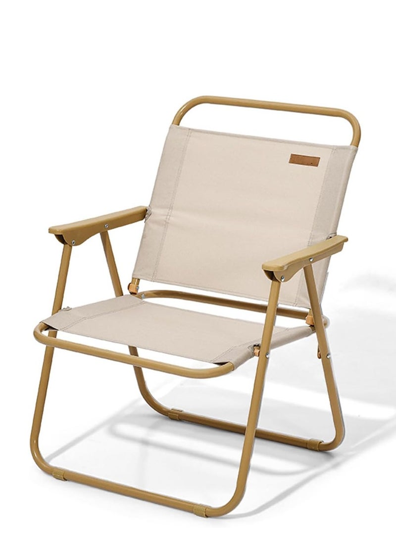 𝐅𝐅𝐃 Portable Folding Chair with Wooden Handles, Ultralight Metal Frame, Tear-Resistant Fabric, High Back for Camping, Hiking, BBQ, Beach & Outdoor Activities - Compact & Easy Storage - Image 1