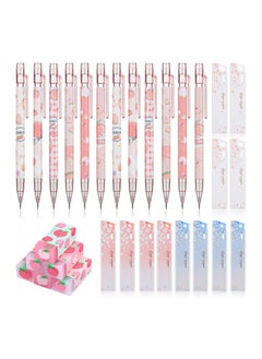 Excefore 12 Pieces Kawaii Juice Peach Mechanical Pencil with 6   Peach Erasers and 12 Tube HB Pencil Refills Fruit Mechanical Pencil Set for Student Writing, Drawing, Sketching, Architecture (0.5mm)  - Image 1