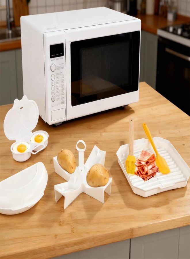 4pcs Easy Breakfast Set, Microwave Egg Cooker/Poacher, Microwave Omelet Maker, Microwavable Bacon Grill/Rack/Cooker Tray/Dish, Baked Potato Cooker, Easy To Use and Non-Stick Egg Cookware (4pcs) - Image 3