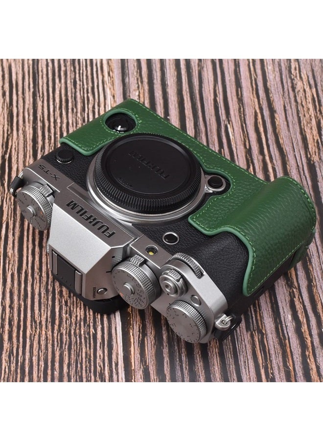 Rieibi Fuji XT5 Case - Quality Genuine Leather Half Case for Fujifilm X-T5 Digital Camera - Body Protective Grip Case for Fuji XT5 X-T5, Green, Beauty Case - Image 4