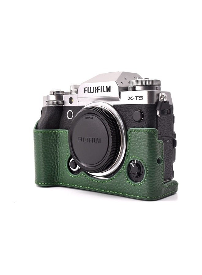Rieibi Fuji XT5 Case - Quality Genuine Leather Half Case for Fujifilm X-T5 Digital Camera - Body Protective Grip Case for Fuji XT5 X-T5, Green, Beauty Case - Image 2