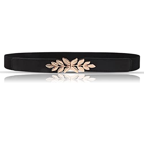 REDHORNS Elastic Fabric Waist Belt for Women Dresses Leaf Design Stretchy Slim Ladies Belt for Saree Girls Jeans - Free Size (LD22BK_Black) - Image 1