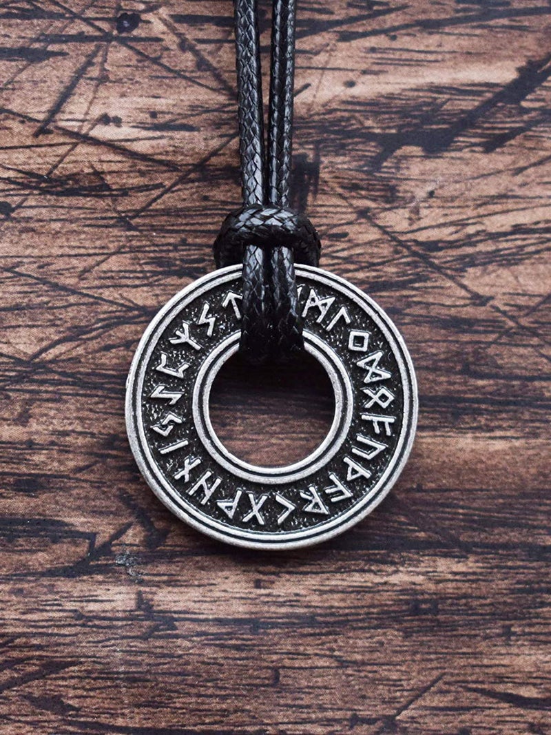 HAQUIL Viking Runes Necklace, Norse Runic Coin Talisman Pendant, Faux Leather Cord, Viking Jewelry Gift (AD) - Image 4