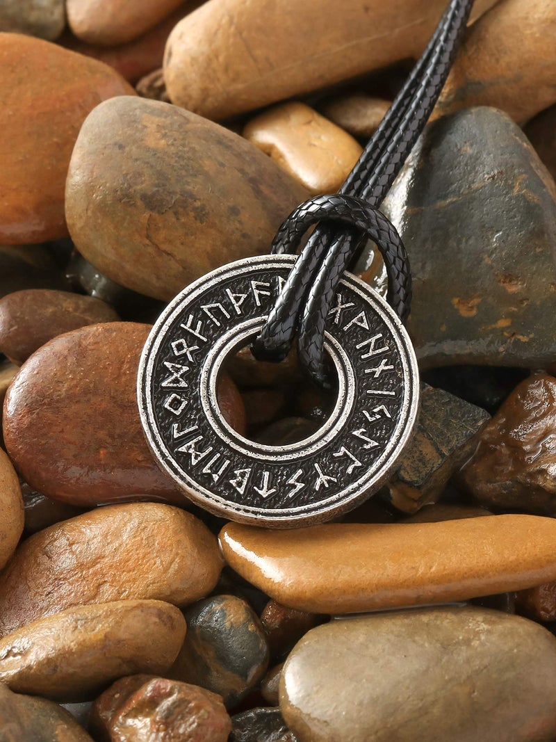 HAQUIL Viking Runes Necklace, Norse Runic Coin Talisman Pendant, Faux Leather Cord, Viking Jewelry Gift (AD) - Image 3