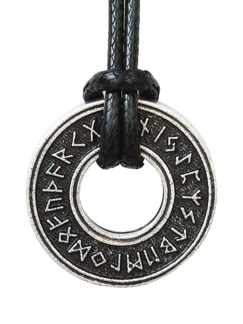 HAQUIL Viking Runes Necklace, Norse Runic Coin Talisman Pendant, Faux Leather Cord, Viking Jewelry Gift (AD) - Image 1