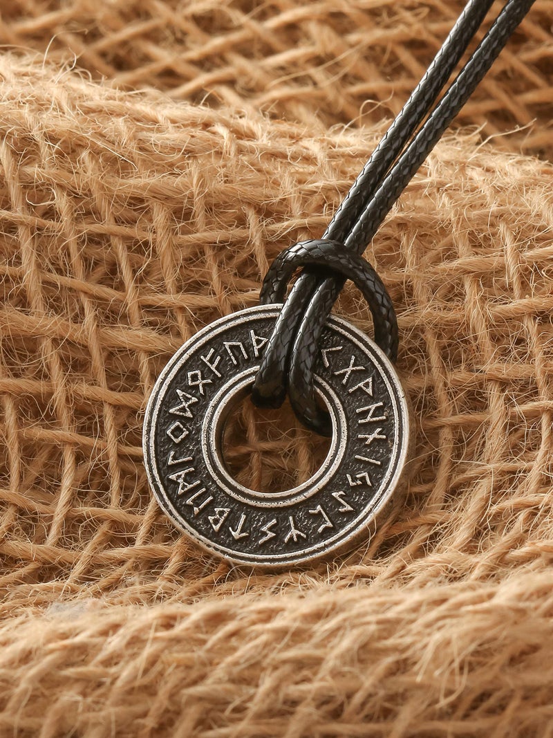 HAQUIL Viking Runes Necklace, Norse Runic Coin Talisman Pendant, Faux Leather Cord, Viking Jewelry Gift (AD) - Image 5